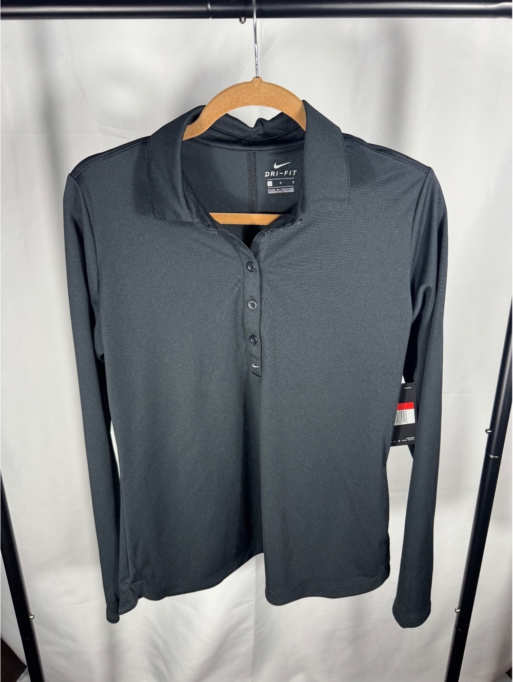Nike Dri-Fit Women's Long Sleeve Black Polo Shirt Size Large